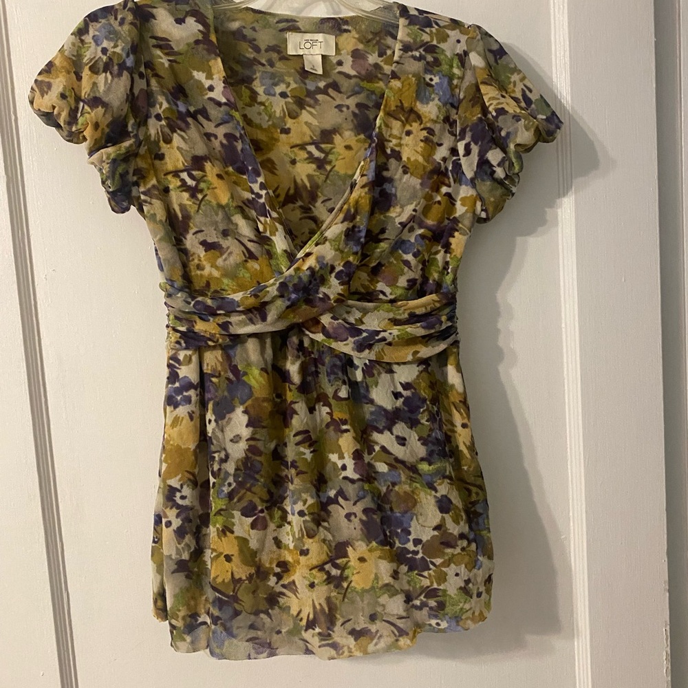 LOFT Floral V-Neck Wrap Top